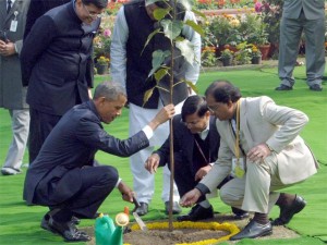 thumbnail of  US President Obama plants a Bo-tree in India